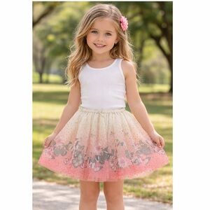 H&M Girls Tulle Butterfly Skirt 4-6Y Pink Ombre Gold Glitter‎